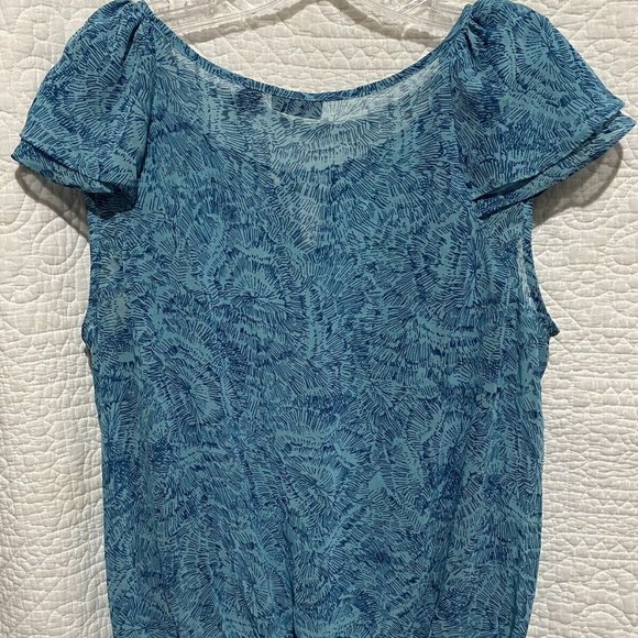 A.N.A. A NEW APPROACH BLUE SHORT SLEEVE SHEER RUFFLE BLOUSE XL-EUC - Picture 3 of 6